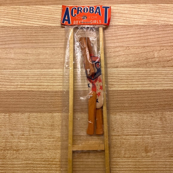 Vintage Japanese Wooden Toy Navy Seal Acrobat On String New In Package - Picture 2 of 5
